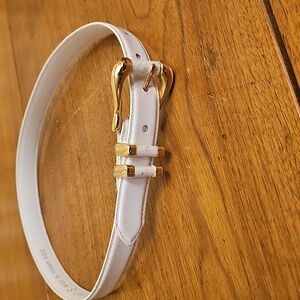 Vintage White Leather Belt with Gold Details